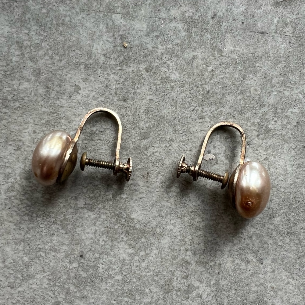 Clip On Earrings South Sea Pearl Button Earrings Vintage CA 1940’s Silver